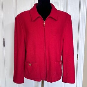 St. John Collection Red Santana Knit Zip Sweater No Tag Small (See Measurements)